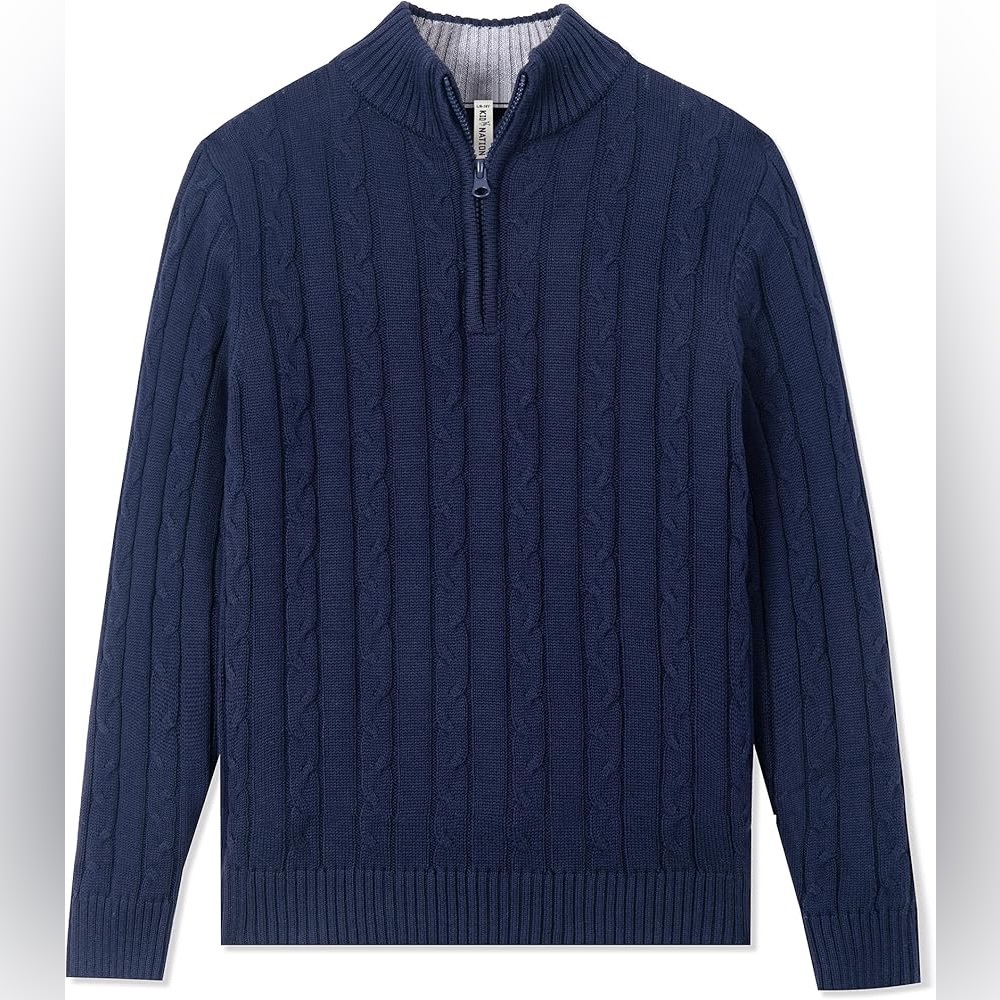 Kid Nation Boys 100% Cotton Cable Knit Quarter Zip Sweater